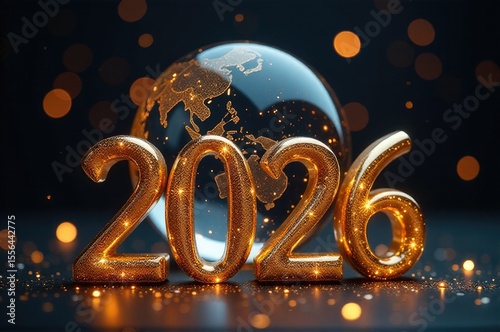 A globe with the year 2020 marked, suitable for use in presentations about past or future events..New Year 2026.