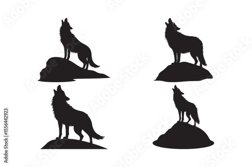Howling Wolf Silhouette Vector Wild Animal