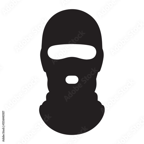Black silhouette of a balaclava ski mask with eye and mouth openings on a white background