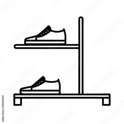 Shoe rack with sneakers arranged neatly in line form Vector illustration