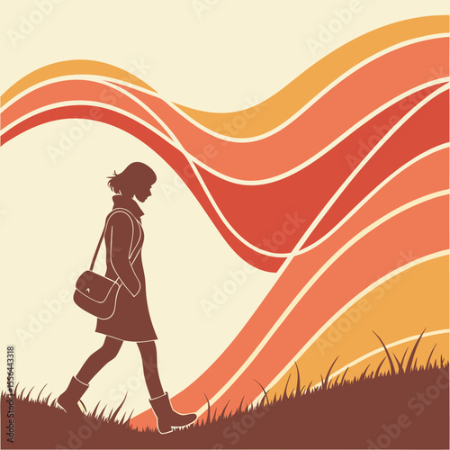 Woman Walking Through a Colorful Autumnal Landscape