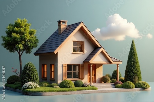 A small residential house with a large tree standing in the front yard, perfect for use in real estate or home design illustrations..New Year 2026.