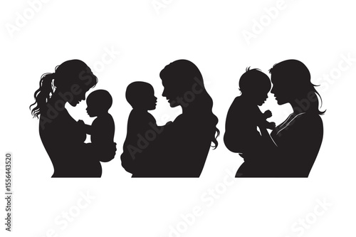 Mother and Baby Silhouettes Vector Set Maternal Love Family Bond