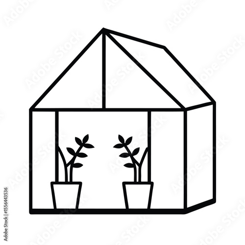 Small greenhouse structure with indoor plants Vector illustration