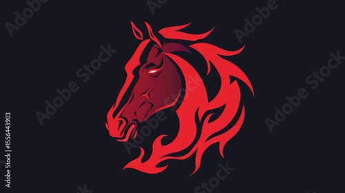 Wallpaper Mural Red horse head silhouette with flowing mane on dark background for logo design. Chinese zodiac symbol of 2026 Fire Horse Year Torontodigital.ca