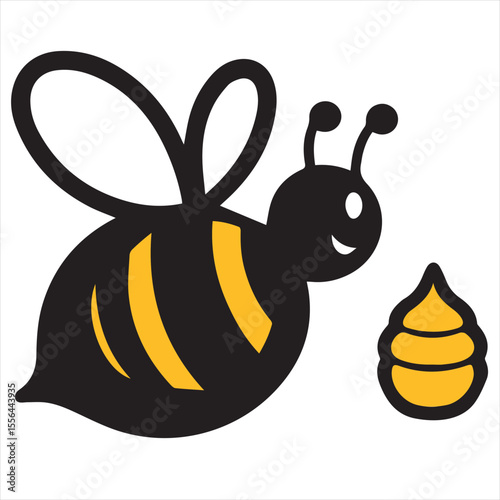 Minimalist Bee with Honey Logo Design, Silhouette Style Vector Graphic, Clean and Modern Honeybee Icon for Branding, Packaging, Eco-Friendly Products, and Nature-Inspired Business Logos
