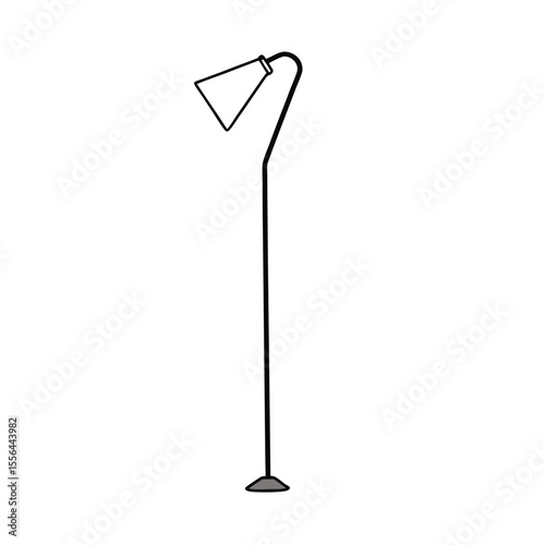 Tall floor lamp with angled neck and cone shade Vector illustration