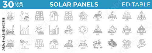 Clean solar panel icons for energy, eco, and power system design

