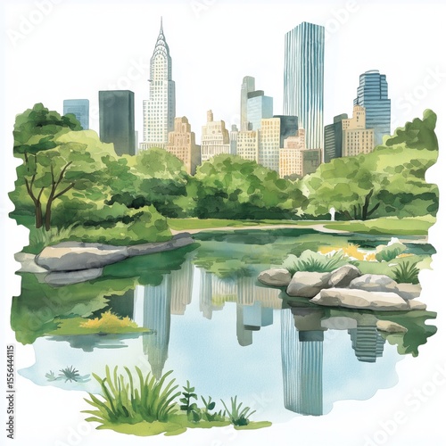 Naklejki na drzwi Central Park  Central Park hand drawn watercolor illustration