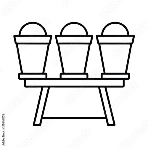 Terracotta flower pots arranged on wooden stand Vector illustration