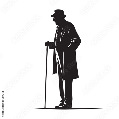 Elderly Man Silhouette with Cane