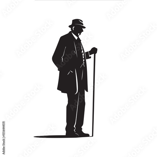 a silhouette of an old man standing with a cane