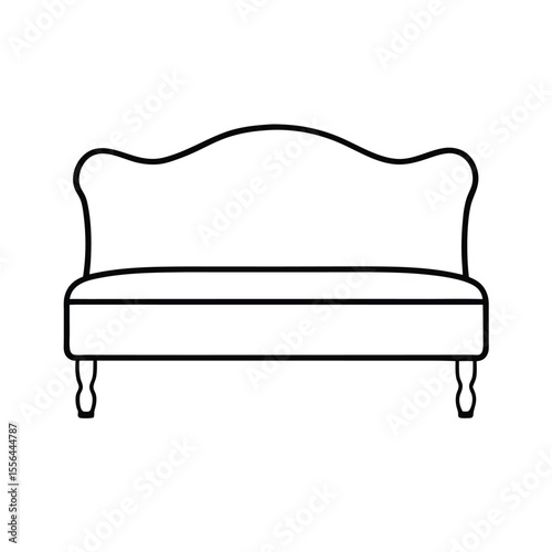 Bench with upholstery at foot of bed in line Vector illustration