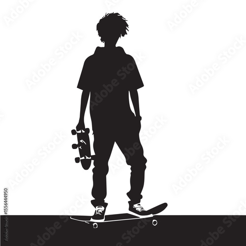 Teen Holding Skateboard Silhouette