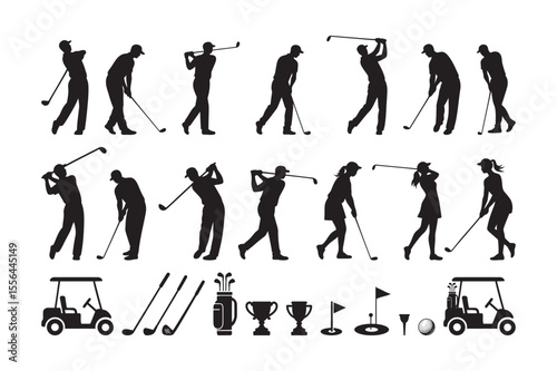 golf player and equipment vector silhouette bundle 