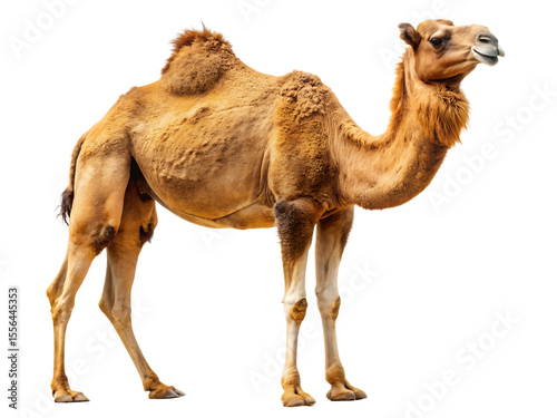 Tan dromedary camel standing profile view isolated on a transparent background animal mammal,PNG