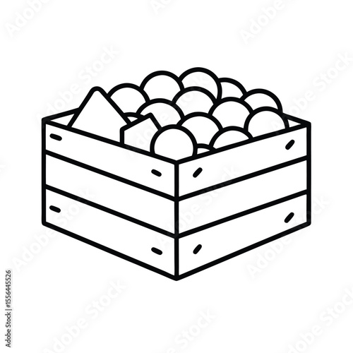 Wood crate filled with chopped firewood in line Vector illustration
