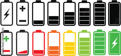  Battery Level Indicator Icons Set