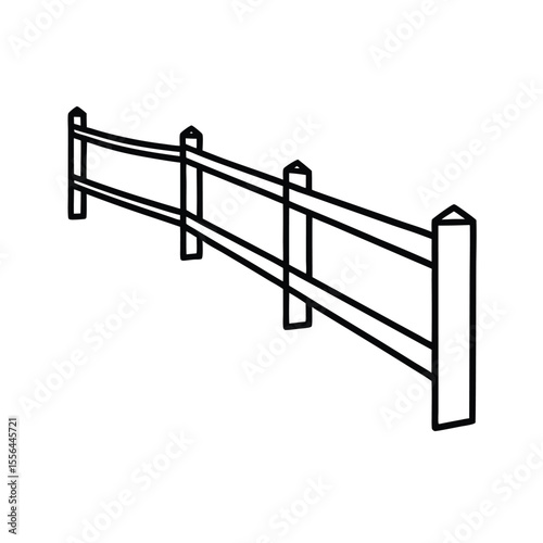 Wooden guardrail along public walking trail Vector illustration