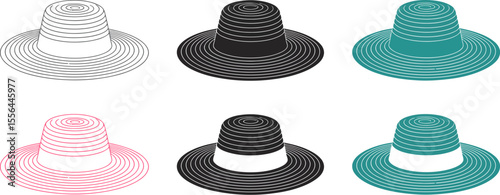 Set of colourful hat isolated with a classic black fedora hat