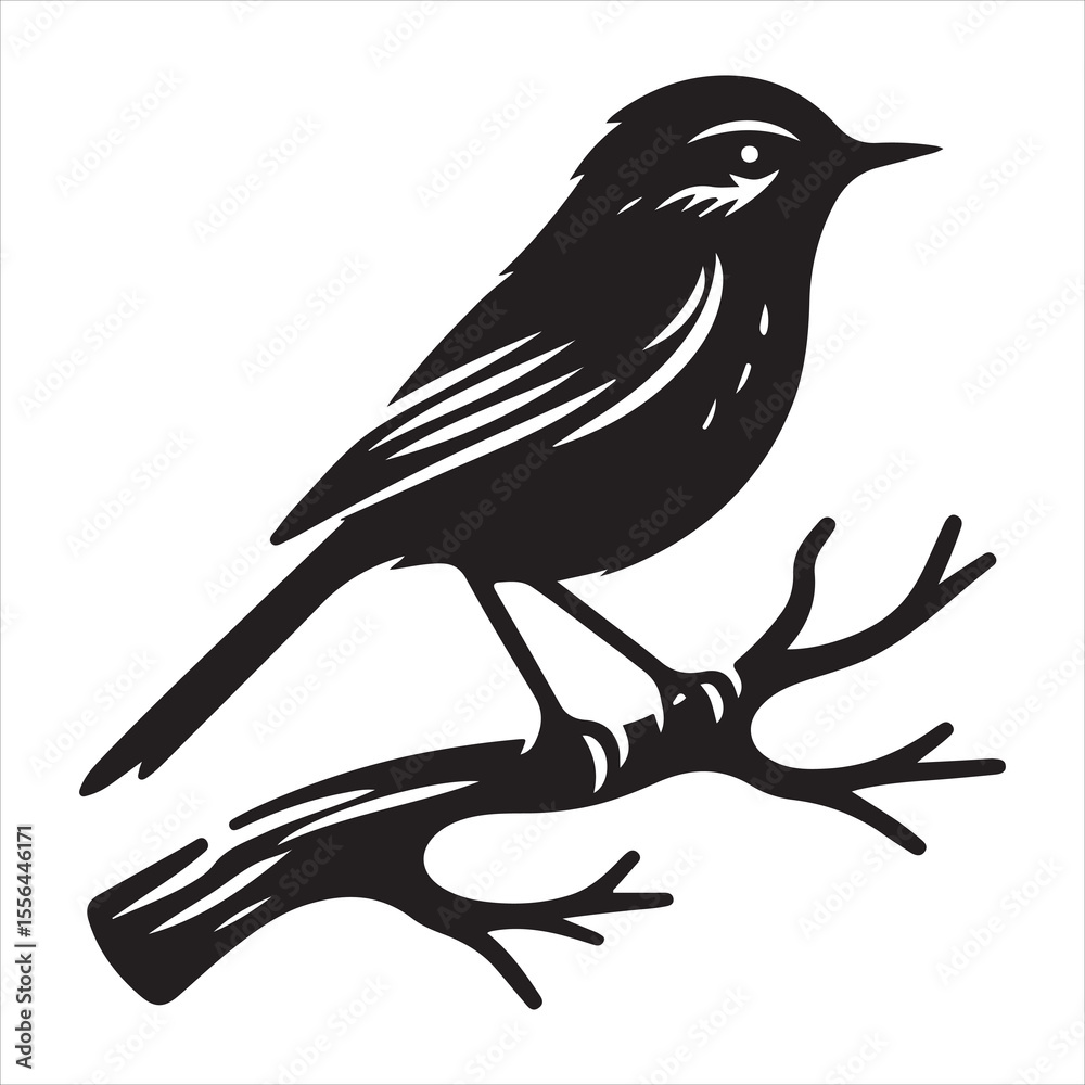 Obraz premium Side view of a perched bird vector silhouette on a branch, black colour vactor 
