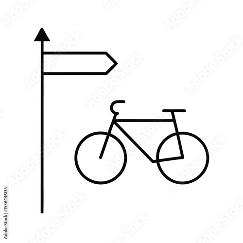 Bicycle path sign showing forward arrow direction in line art Vector illustration