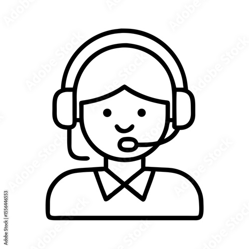 Smiling girl call center operator with headset cartoon illustration