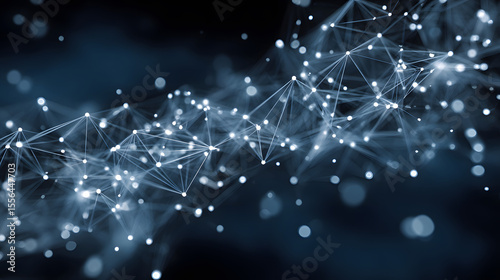 Wallpaper Mural Glowing white network nodes connected by lines on dark blue background Torontodigital.ca