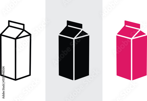 Milk carton vector illustration set outline black pink beverage container dairy product package design graphic editable stock vector illustration