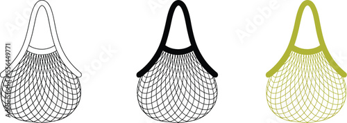 Illustrated reusable shopping bags net bag eco friendly grocery bag market bag in line art style editable stock vector illustration