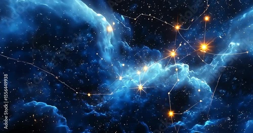 A cosmic journey through a nebula, revealing constellations and the vastness of space.