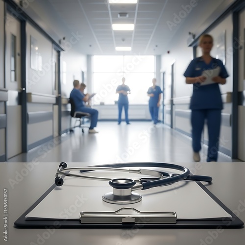 Blurred Bokeh Hospital Corridor A Stethoscope's Perspective