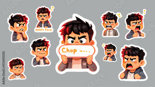 Sticker Set Expressive Cartoon Man with Various Emotions