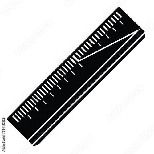 Black and white straight ruler icon measuring tool