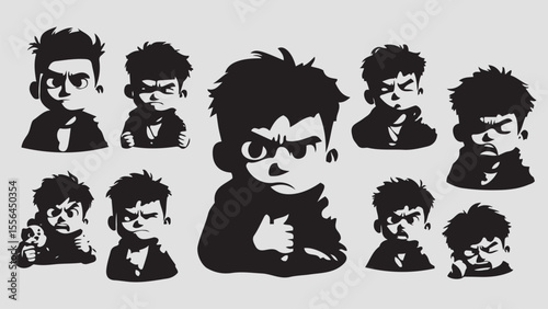 Sticker Set Expressive Cartoon Man with Various Emotions