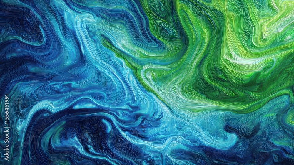 Fototapeta premium Blue and green abstract background with contrasting swirls and dynamic patterns, creating a visually striking and energetic composition.