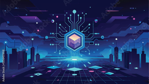 Abstract AI and Data Flow Background Glowing Parametric Cityscape