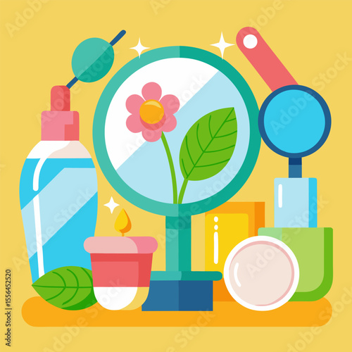 Morning beauty routine image. Cartoon style. Vector illustration.