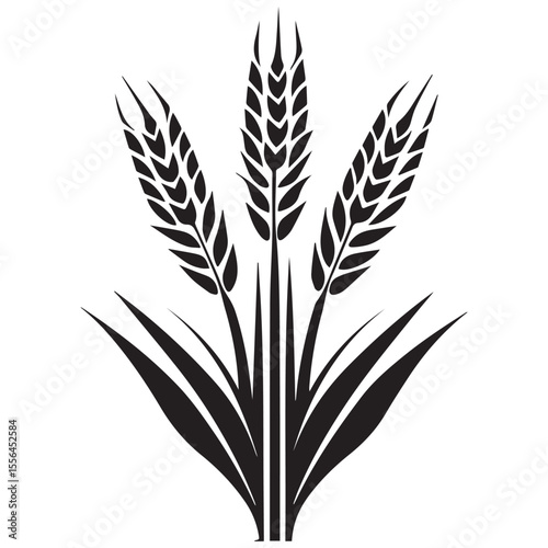 Stylized black graphic of three wheat stalks with leaves on a white background