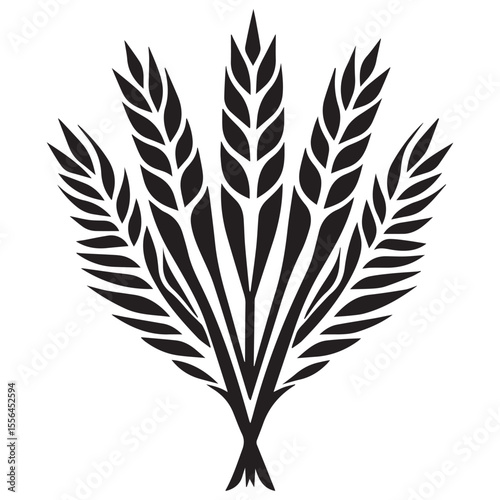 Stylized black wheat stalks graphic design element on a white background