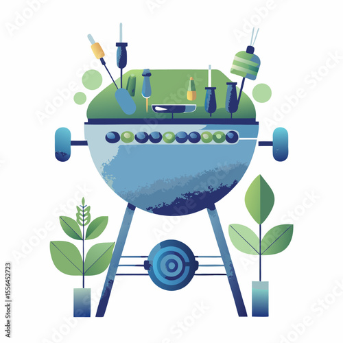 Barbecue image. Flat image isolated on white background. Vector illustration.