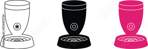 Automatic pet feeder dispenser for cats and dogs food bowl station programmable timer control 100 character editable stock vector illustration