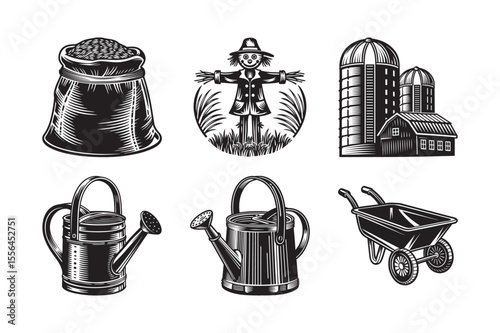 silhouette of crop farming bundle on the white background
