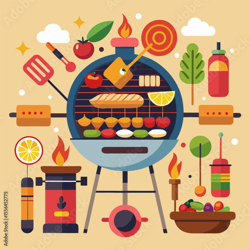 Barbecue image. Cartoon style. Vector illustration.