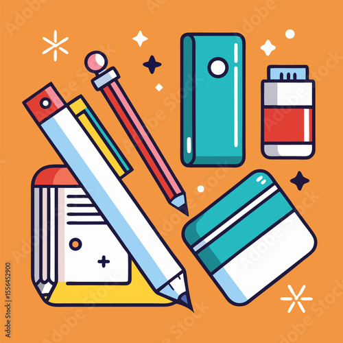 Sketching tools image. Cartoon style. Vector illustration.