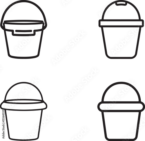 Solid Black Bucket Icon Set Outline On White Background