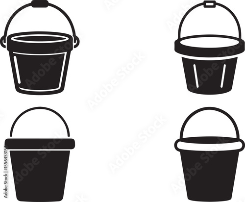 Set Of Vector Illustration of Bucket Icon in Silhouette On White Background