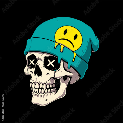 Skull in Beanie Hat Street Ar...