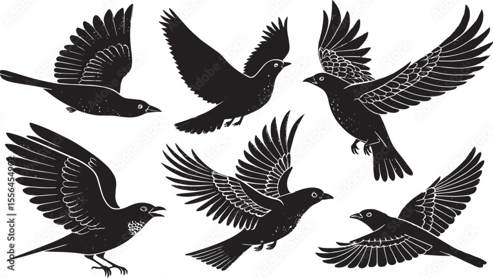 Obraz premium Seagull Silhouette Vector Set with Ocean Waves – Nautical and Coastal Design Elements for Marine-Themed Art and Decor