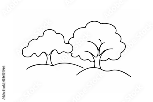 Two trees on rolling hills nature landscape